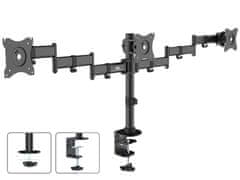 Maclean Namizni nosilec Maclean za 3 monitorje LCD, dvojna roka, VESA 75x75 in 100x100, 13"-27", 8 kg, MC-691