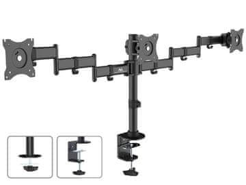 Maclean Namizni nosilec Maclean za 3 monitorje LCD, dvojna roka, VESA 75x75 in 100x100, 13"-27", 8 kg, MC-691