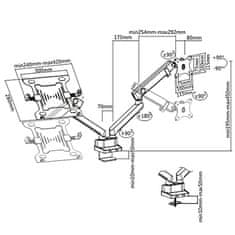Maclean Maclean, Dvojni namizni nosilec, Za monitor in prenosni računalnik, Vesa 75x75 100x100, 17"-32", 2x8kg, MC-813