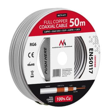 Maclean Koaksialni kabel Maclean, kabel za satelitsko anteno, RG6 1.02CU+4.8FPE+CU/P+32*0.12CU+6.8PVC, 50M, MCTV-471