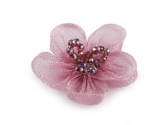 Organza cvet z rezanimi kroglicami za šivanje in lepljenje Ø4,5 cm - (4) staro roza (2 kosa)