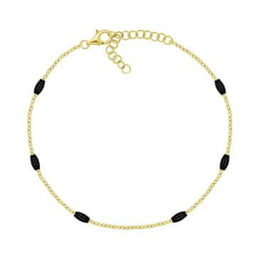 Brilio Silver Pozlačena zapestnica s črnimi perlami BRC229YBC