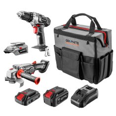 slomart Komplet E+: vrtalnik (58G000), brusilnik (58G003), adapter USB (58G025), 2x baterija (58G001/04), polnilec (58G002)