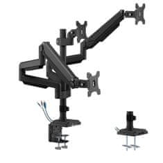 slomart Namizni nosilec za tri monitorje črne barve Ergo Office, s plinsko vzmetjo, 17"-30", 7 kg, 1x USB 3.0, 2x mini-jack, ER-408B