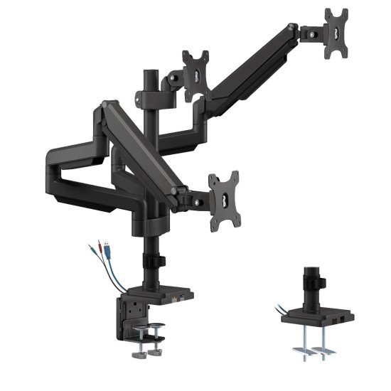 slomart Namizni nosilec za tri monitorje črne barve Ergo Office, s plinsko vzmetjo, 17"-30", 7 kg, 1x USB 3.0, 2x mini-jack, ER-408B