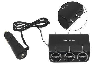 Blow 96-878# Razdelilnik za vžigalnik cigaret 1x vtič/3x vtičnica+usb cs-34 s stikali + kabel