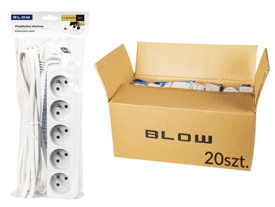 Blow 98-519# pr-570p 5 vtičnic podaljšek za ozemljitev 5 m bela 3x1,5 mm paket