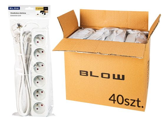 Blow 98-521# Podaljševalni kabel pr-670p 6 vtičnic z ozemljitvijo 3 m, bel 3x1,5 mm paket