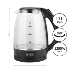 First Austria Grelnik vode FIRST 1,7L, 2200W, steklo, črn