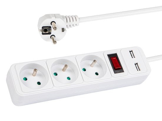Blow 98-080# Podaljševalni kabel pr-370wsp/usb 3 vtičnice+usb z ozemljitvijo+ključ 1,5 m bel 3x1,5 mm