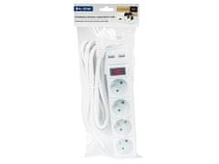 Blow 98-084# Podaljševalni kabel pr-470wsp/usb 4 vtičnice+usb z ozemljitvijo+ključ 3m bel 3x1,5mm