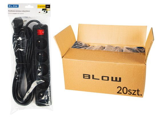 Blow 98-549# Podaljševalni kabel pr-570wsp 5 vtičnic z ozemljitvijo + stikalo 5 m črn 3x1,5 mm paket