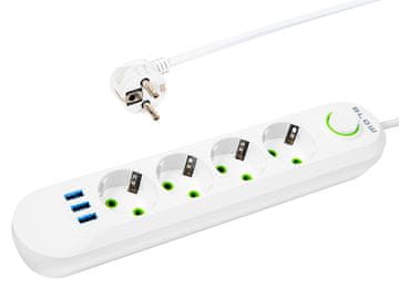 slomart BLOW Podaljšek 3xUSB, 4 vtičnice, 2m, bel (PS-420)