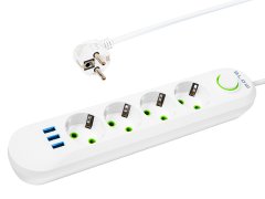 Blow 98-224# Podaljševalni kabel ps-430 4-vtičnica 3xusb 3m bela 2x1mm