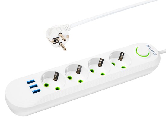 Blow 98-224# Podaljševalni kabel ps-430 4-vtičnica 3xusb 3m bela 2x1mm