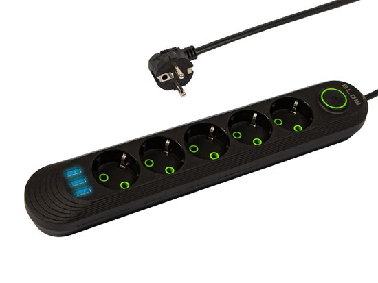 Blow 98-227# Podaljševalni kabel ps-530 5-vtičnica 3xusb 3m črna 2x1mm