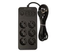 Blow 98-210# Podaljševalni kabel ps-620 6 vtičnic 3xusb 1xusb-c 2m črn 2x1mm