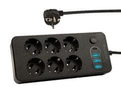 Blow 98-212# Podaljševalni kabel ps-650 6 vtičnic 3xusb 1xusb-c 5m črn 2x1mm