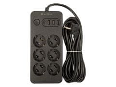 Blow 98-212# Podaljševalni kabel ps-650 6 vtičnic 3xusb 1xusb-c 5m črn 2x1mm