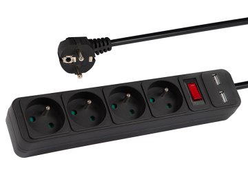 Blow 98-779# Podaljševalni kabel pr-470wsp/usb 4-vtičnica+usb z ozemljitvijo+preklopnik 5m črn 3x1,5 mm