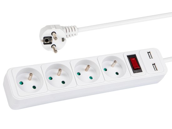Blow 98-783# Podaljševalni kabel pr-470wsp/usb 4 vtičnice+usb z ozemljitvijo+preklopnik 1,5 m bel 3x1,5 mm