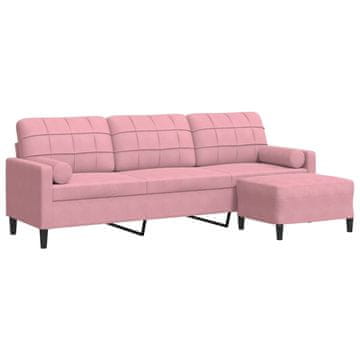 Vidaxl Kavč trosed s stolčkom za noge roza 210 cm žamet