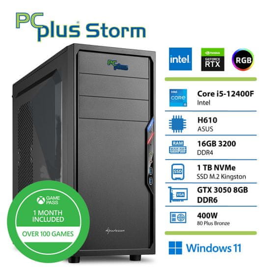 PCplus Storm i5-12400F 16GB 1TB SSD RTX 3050 8GB Windows 11 Home + Xbox GP gaming namizni računalnik