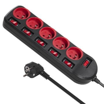 Maclean Maclean napajalni trak, podaljšek za 5 vtičnic, s stikali, 250VAC/10A, 1,5 m, MCE204