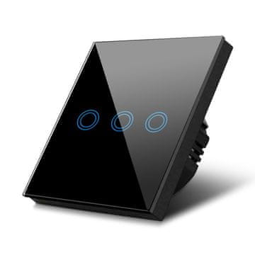 Maclean Maclean stikalo na dotik, trojno, stekleno, črno z osvetlitvijo okroglega gumba, 86x86mm, MCE705B