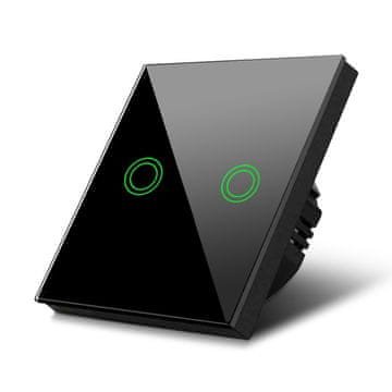 Maclean Maclean svetlobno stikalo, občutljivo na dotik, dvojno, dvosmerno, križno steklo, črno z osvetlitvijo okroglega gumba, 86x86mm, MCE711B