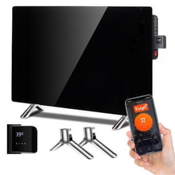 Maclean Steklena grelna plošča Maclean, infrardeča, 600 W, časovnik, daljinski upravljalnik, termostat, WiFi Tuya, črna barva, 55x100 cm, MCE536