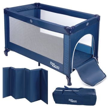 ProMedix Promedixova potovalna posteljica, 125x65x74cm, modra, kolesa, zaščitni pokrov, PR-803 B