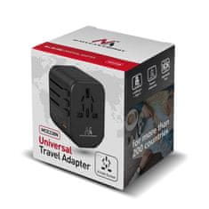 Maclean Potovalni adapter Maclean, napajalnik USB, 2xUSB 2.4A + USB-C PD 20W, 8A varovalka, hitro in hitro polnjenje, 200 držav po svetu, MCE