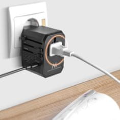 Maclean Potovalni adapter Maclean, napajalnik USB, 2xUSB 2.4A + USB-C PD 20W, 8A varovalka, hitro in hitro polnjenje, 200 držav po svetu, MCE