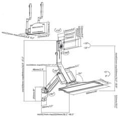 Maclean Stenski nosilec Maclean za monitor in tipkovnico, s plinsko vzmetjo in držalom za procesor, 17"-32", 9 kg, MC-838