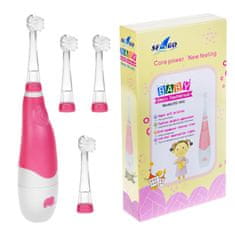 Seago Otroška sonična zobna ščetka SEAGO, roza, 1xAA 1,5 V (ni vključena), 4 konice, SG-902 Pink