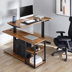 Ergo Office Električno dvižna pisalna miza Ergo Office, max. višina 121 cm, max. - 70 kg, z mizno ploščo in policami, za stoječe in sedeče delo, rjava ru