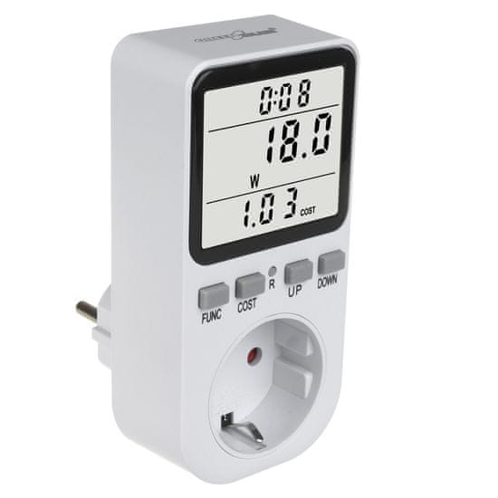 GreenBlue Merilnik energije GreenBlue, wattmeter, tip F, 220-240V AC, 50Hz, največja obremenitev 16A, IP20, vgrajena baterija, GB364 F