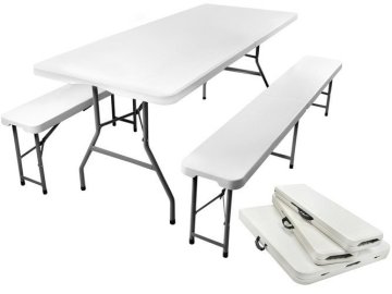 Kraft&Dele Kamping komplet zložljiv pivska miza 180 cm bela