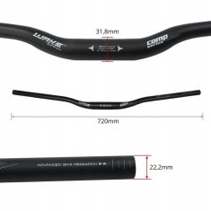 Korbi Ukrivljeno kolesarsko krmilo, črno aluminijasto, 720MM/31.8MM