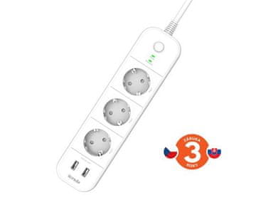 Tenda SP15 Beli - Pametni napajalnik Wi-Fi 3x 230V EU, 2x vrata USB