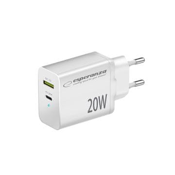 Esperanza EZC105W Esperanza omrežni polnilec 20w usb-c pd 20w / usb-a qc 3.0 18w bela