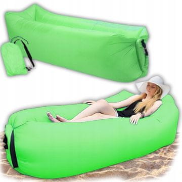 Korbi Napihljiva zložljiva kavč, lazy bag zrak, ležalnik fotelj matrač za plažo, zelena barva