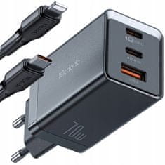 1 to 3 MCDODO HITRO POLNILNO NAPAJANJE 3X USB-C PD USB GAN 67W KABEL 1M