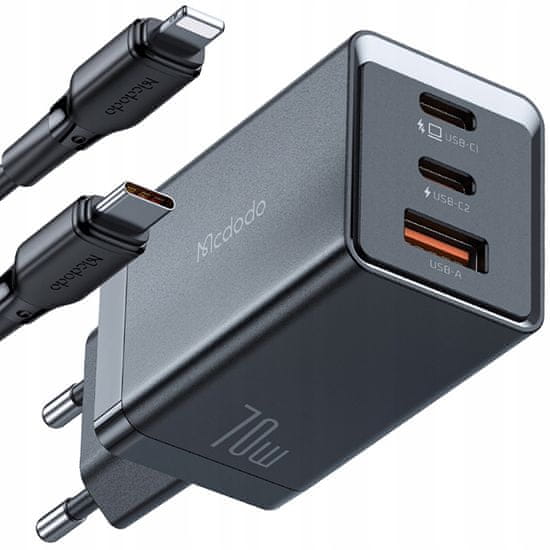 1 to 3 MCDODO HITRO POLNILNO NAPAJANJE 3X USB-C PD USB GAN 67W KABEL 1M