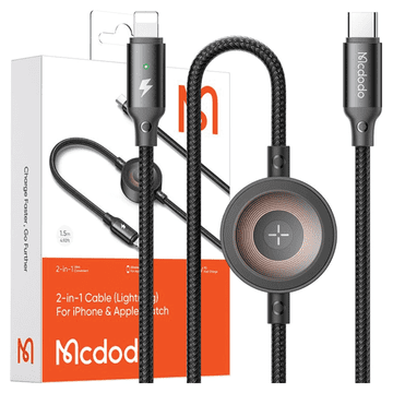 1 to 3 MCDODO INDUKCIJSKI POLNILEC ZA JABOLČNO URO 2V1 KABEL ZA IPHONE LIGHTNING