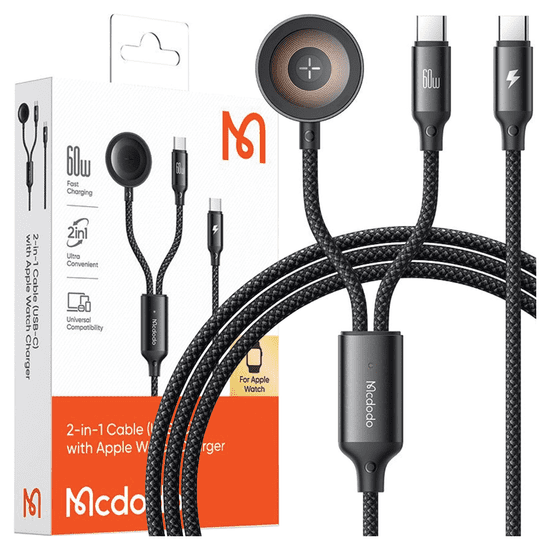 1 to 3 MCDODO INDUKCIJSKI POLNILEC ZA JABOLČNO URO 2V1 KABEL ZA IPHONE MACBOOK 60W