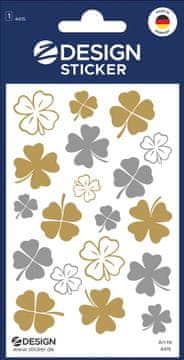 Avery Zweckform Z-Design dekorativne nalepke 4415, označevanje, igranje, zbiranje v albumu, 19 etiket/zavitek, motiv: zlate in srebrne štiriperesne deteljice, material: folija, angleški izraz: Sticker