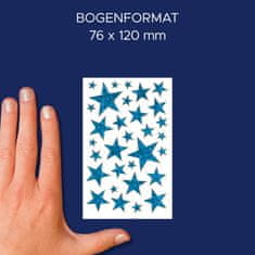 Avery Zweckform Z-Design božične nalepke 52259, dekoracija in označitev daril, voščilnic. 31 etiket/zavitek, motiv: modre zvezdice, material: svetleča folija