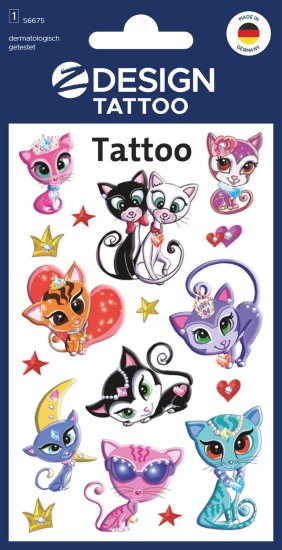 Avery Zweckform Z-Design otroški tatuji 56675, dermatološko testirani, dekoracija in igra, 9 tetovaž/zavitek, motiv: muce z velikimi očmi, material: folija, angleški izraz: Sticker/Tattoo
